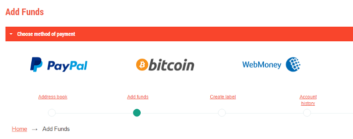 Adding funds via Bitcoin: step 2
