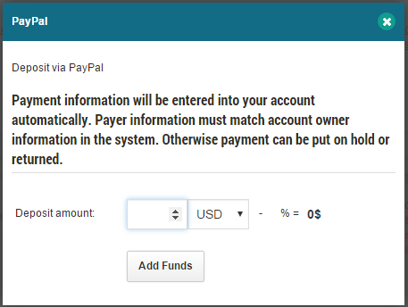 Adding funds via PayPal: step 3