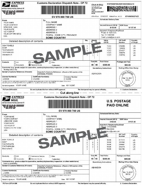 Sample USPS label